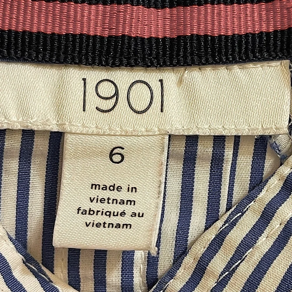 Nordstrom 1901 Striped Blue & White Cotton Shirtdress Belt Cotton Obi Sash Sz 6 - Picture 5 of 12